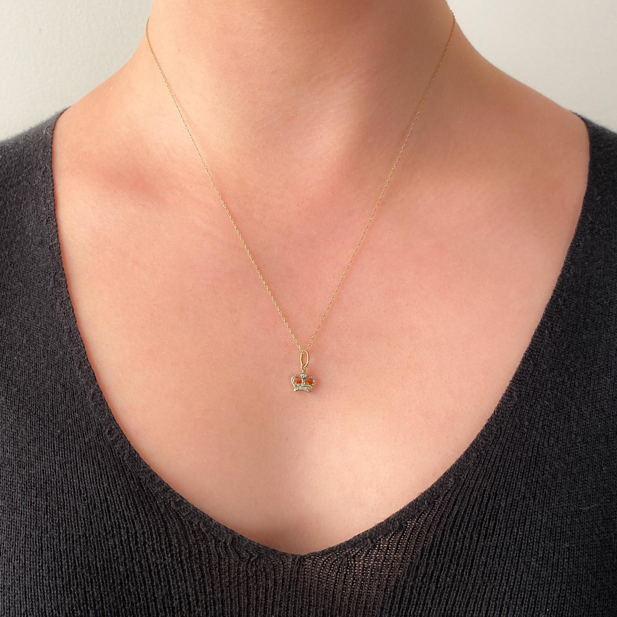 Antique Enamel and Diamond Crown Charm of 9ct Gold - Trademark Antiques