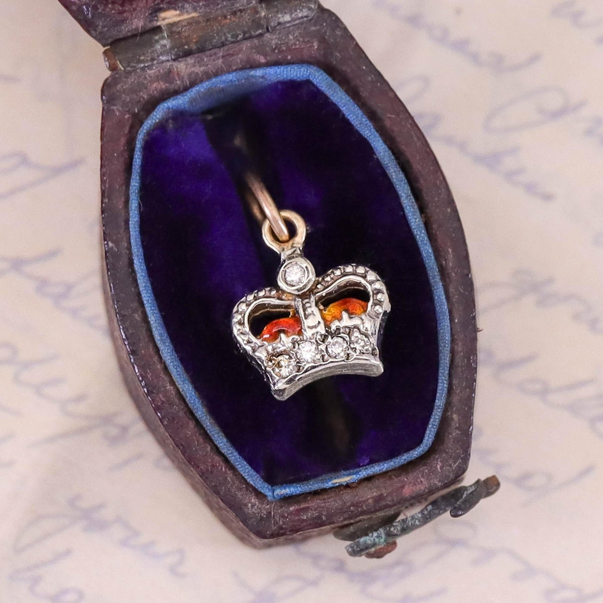 Antique Enamel and Diamond Crown Charm of 9ct Gold - Trademark Antiques