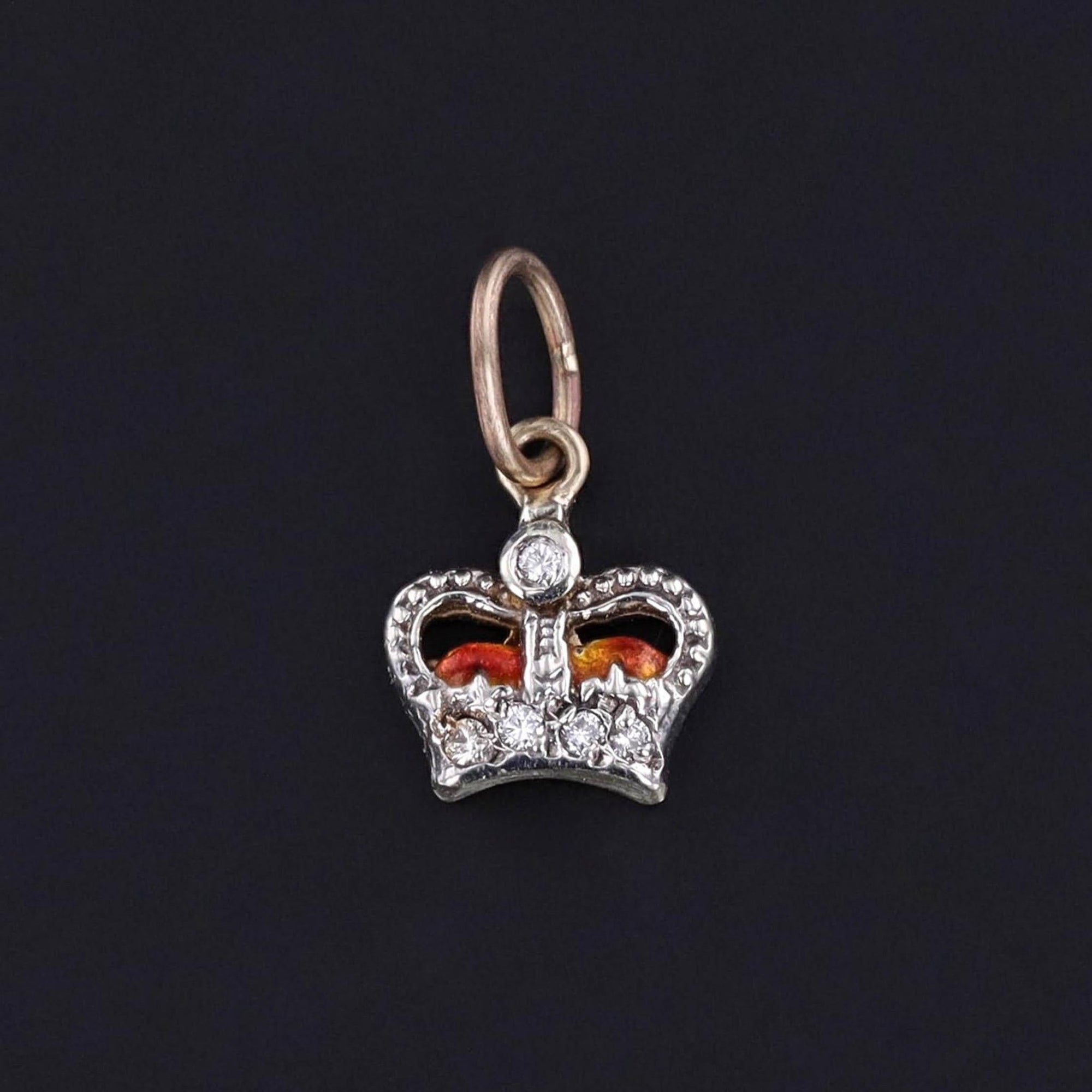 Antique Enamel and Diamond Crown Charm of 9ct Gold - Trademark Antiques