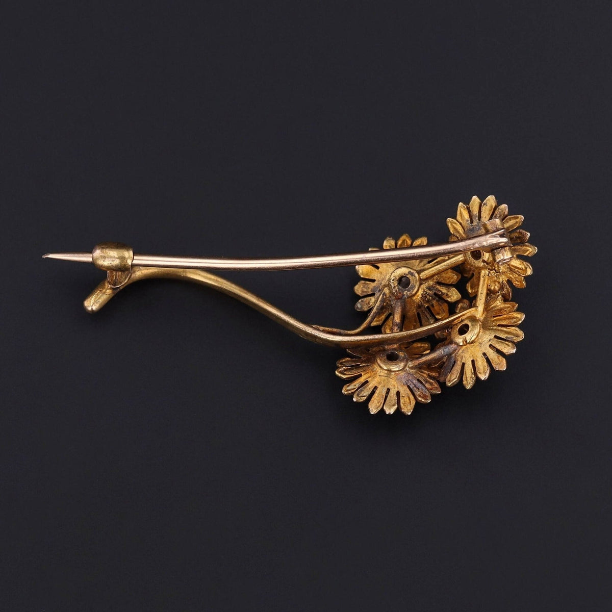 Antique Enamel and Diamond Daisy Brooch of 14k Gold - Trademark Antiques