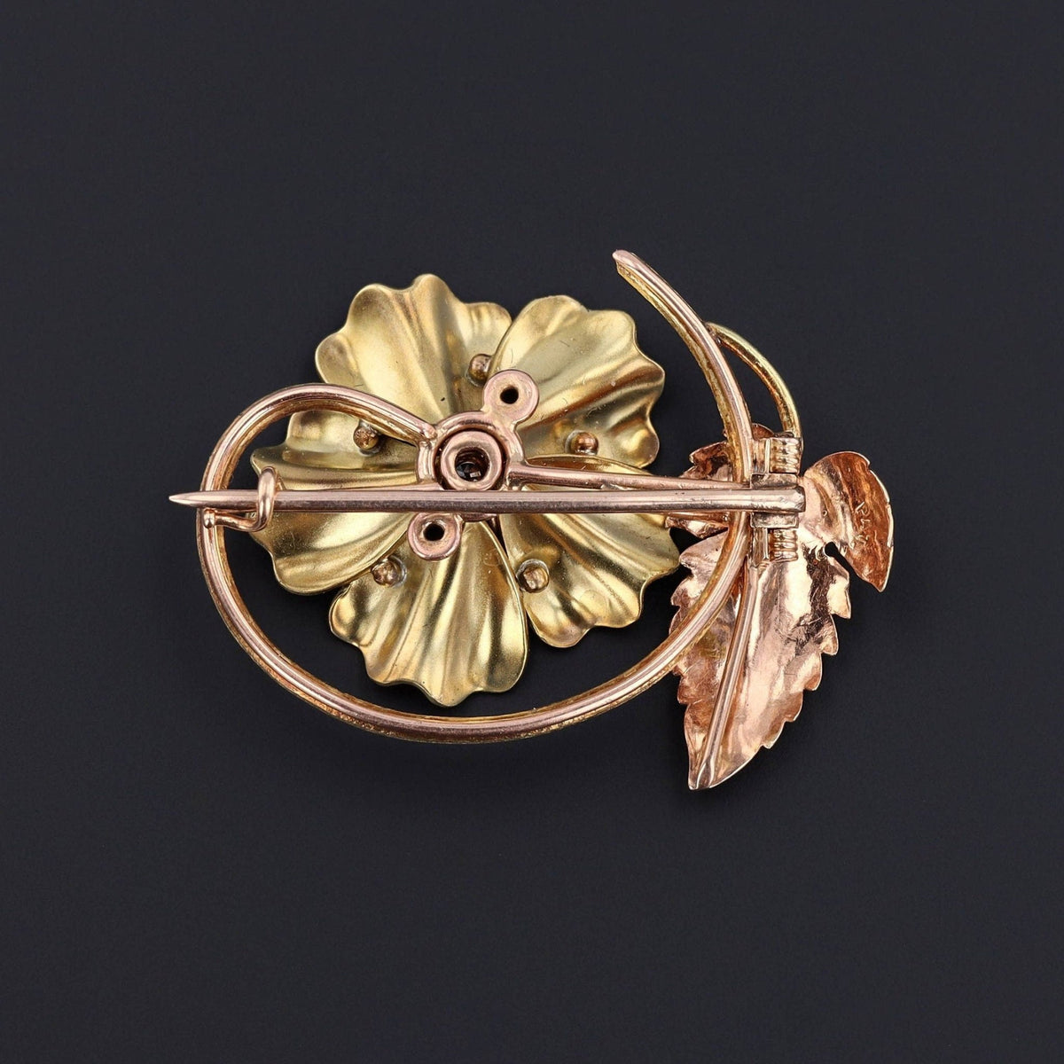 Antique Enamel and Diamond Flower Brooch of 14k Gold - Trademark Antiques