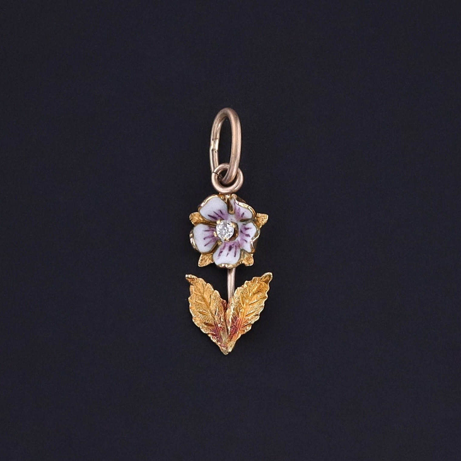Antique Enamel and Diamond Flower Charm - Trademark Antiques
