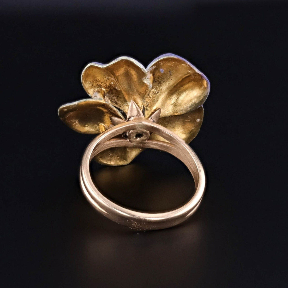 Antique Enamel and Diamond Flower Conversion Ring of 14k Gold - Trademark Antiques