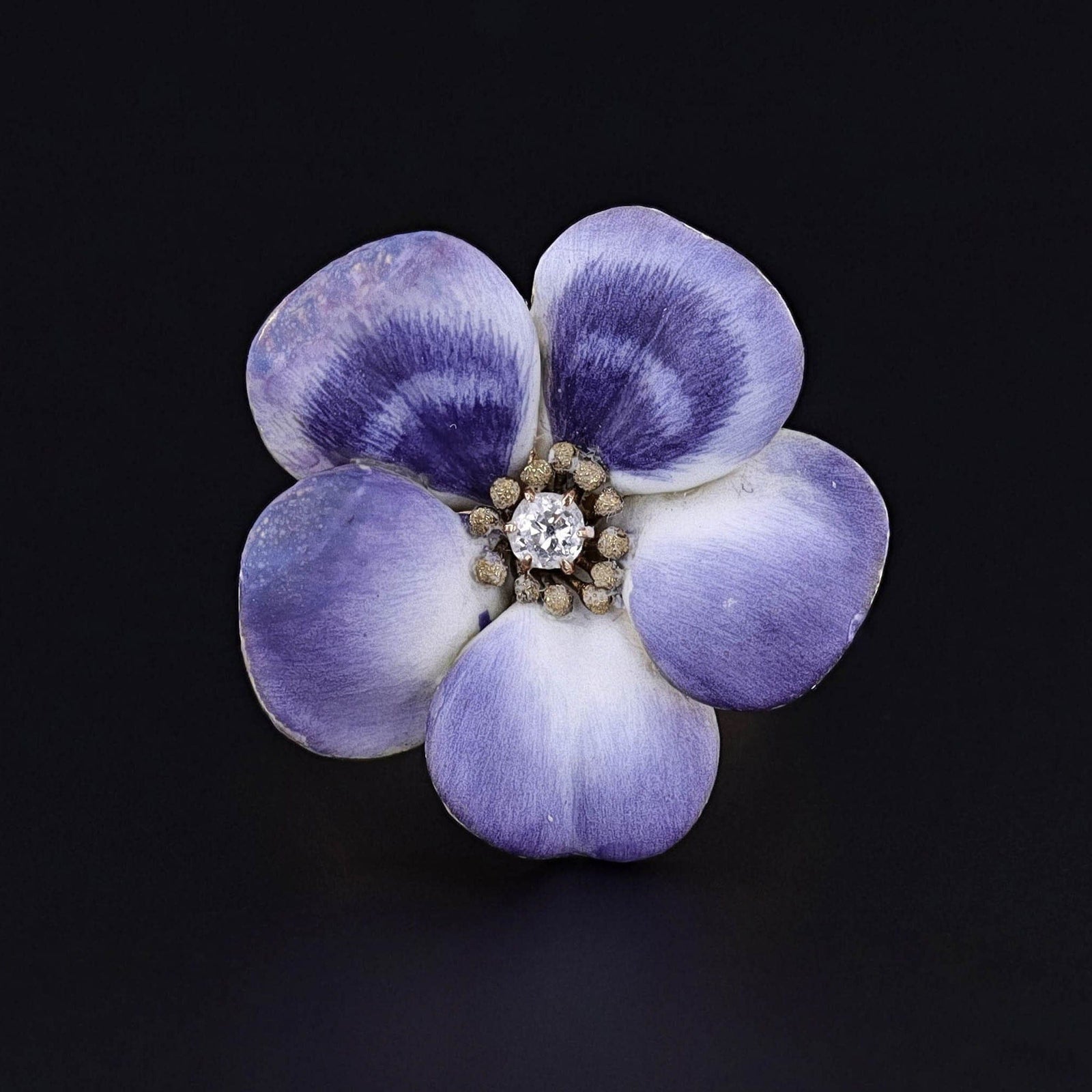 Antique Enamel and Diamond Flower Conversion Ring of 14k Gold - Trademark Antiques