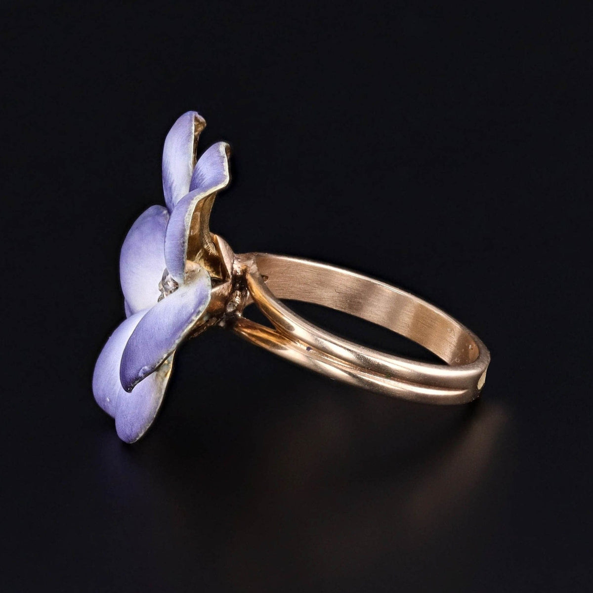 Antique Enamel and Diamond Flower Conversion Ring of 14k Gold - Trademark Antiques