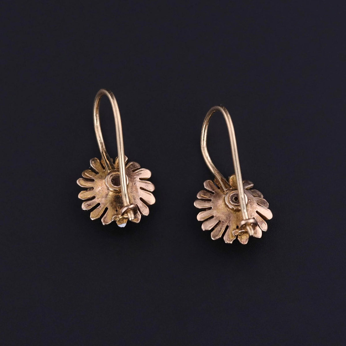 Antique Enamel and Diamond Flower Earrings of 14k Gold - Trademark Antiques