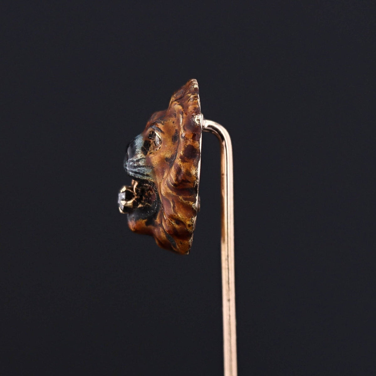 Antique Enamel and Diamond Lion Stickpin of 14k Gold - Trademark Antiques
