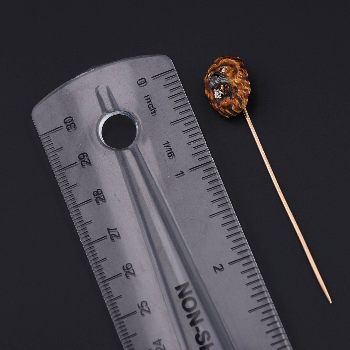 Antique Enamel and Diamond Lion Stickpin of 14k Gold - Trademark Antiques