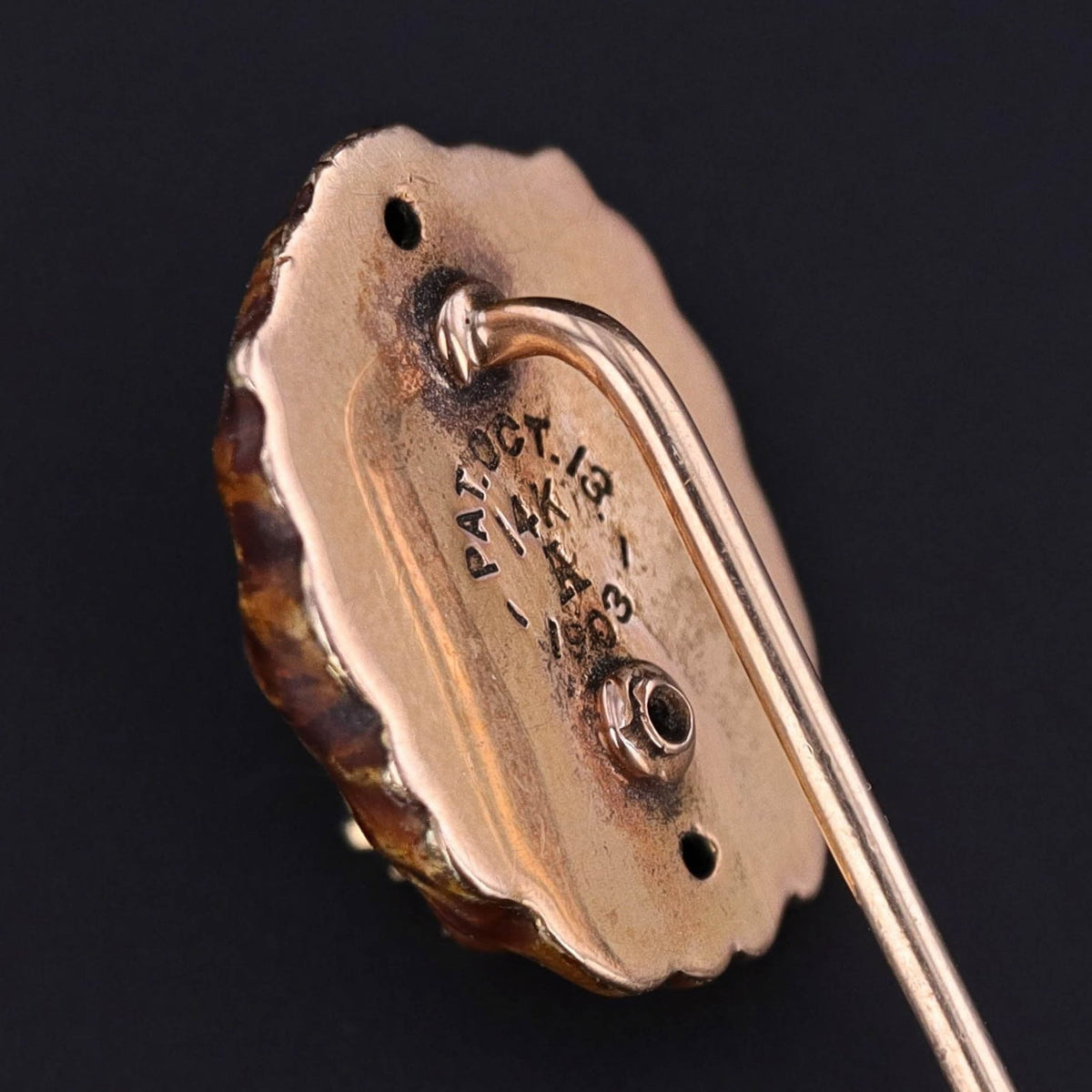 Antique Enamel and Diamond Lion Stickpin of 14k Gold - Trademark Antiques