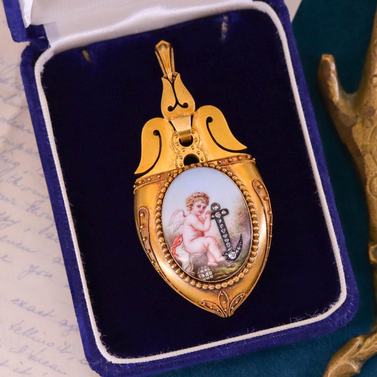 Antique Enamel and Diamond Locket of 18k Gold - Trademark Antiques