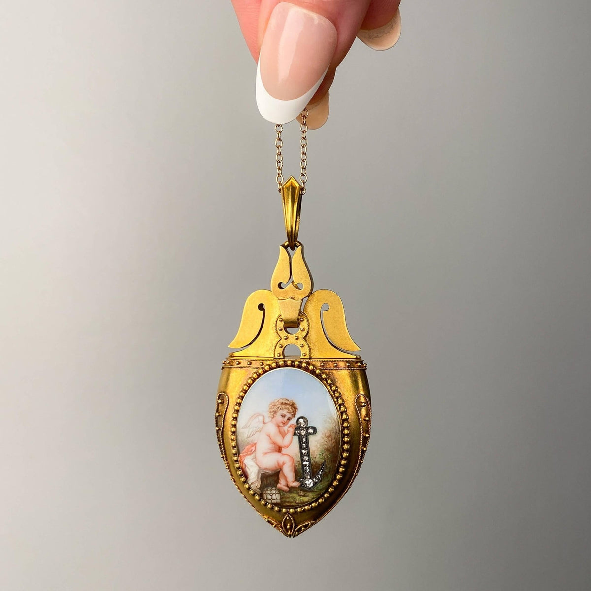 Antique Enamel and Diamond Locket of 18k Gold - Trademark Antiques
