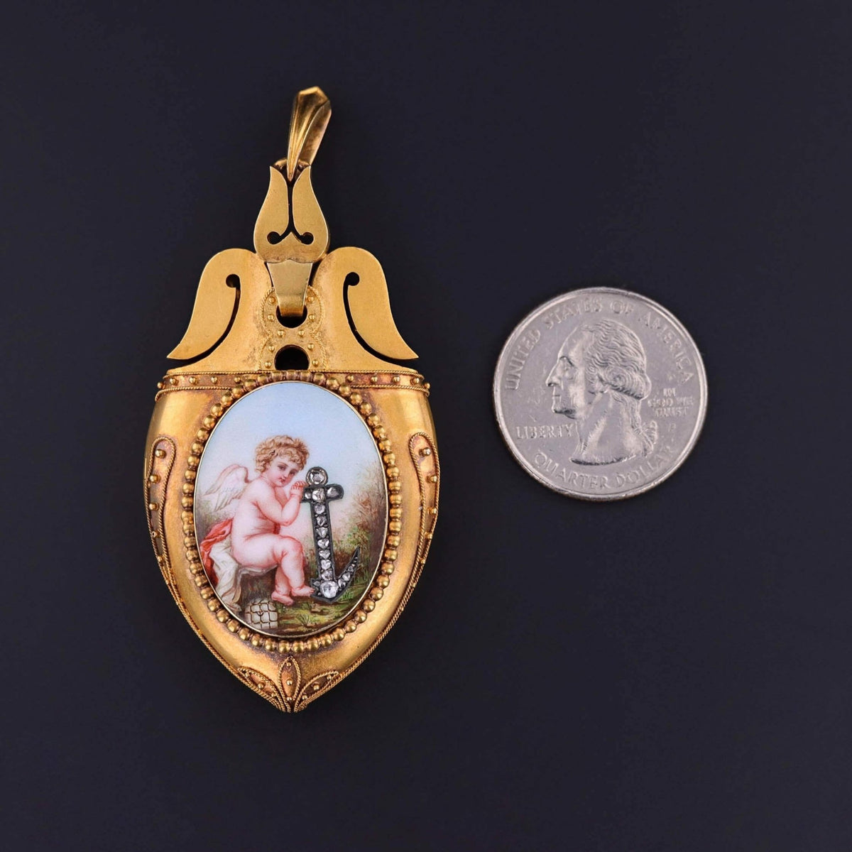 Antique Enamel and Diamond Locket of 18k Gold - Trademark Antiques