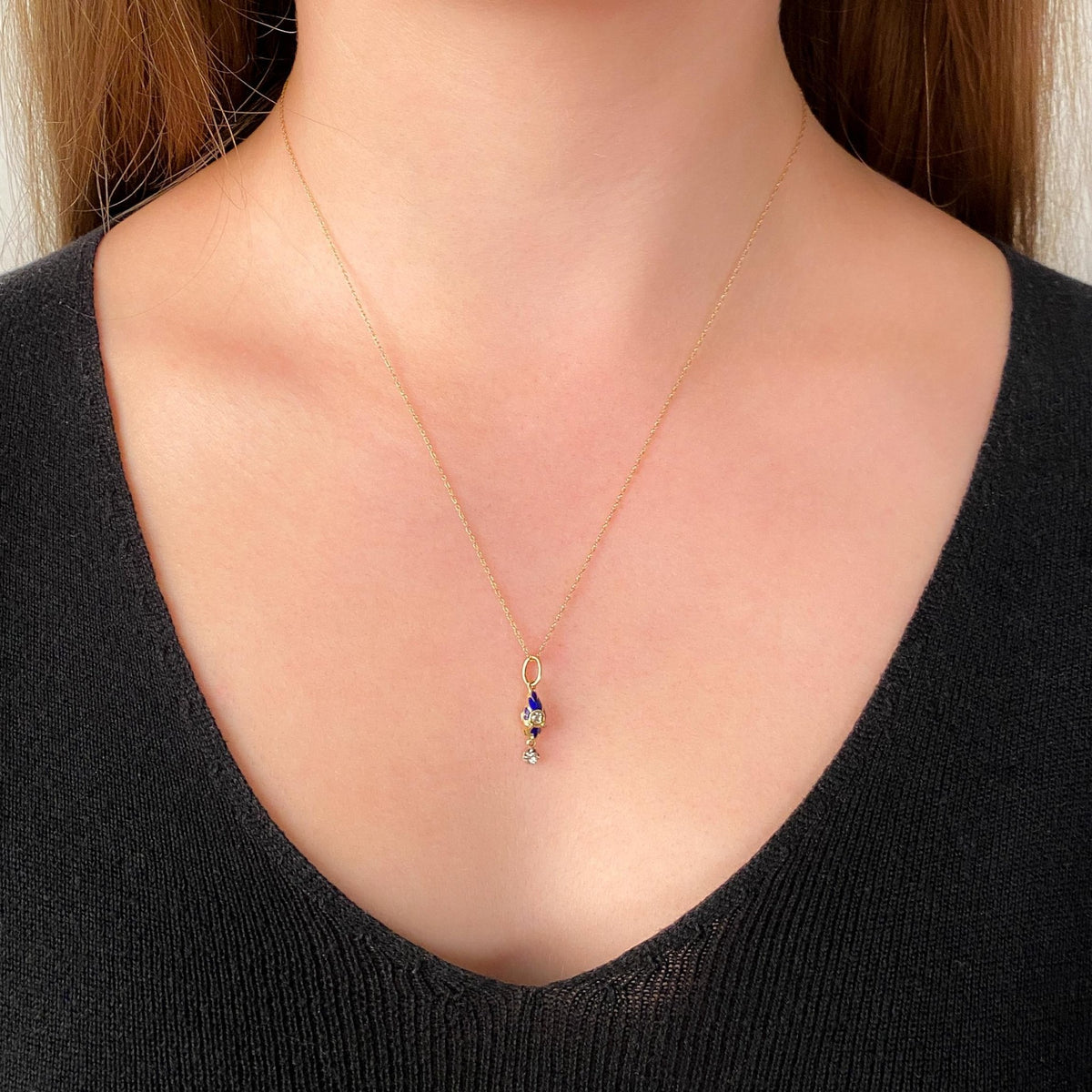 Antique Enamel and Diamond Snake Charm of 18k Gold - Trademark Antiques