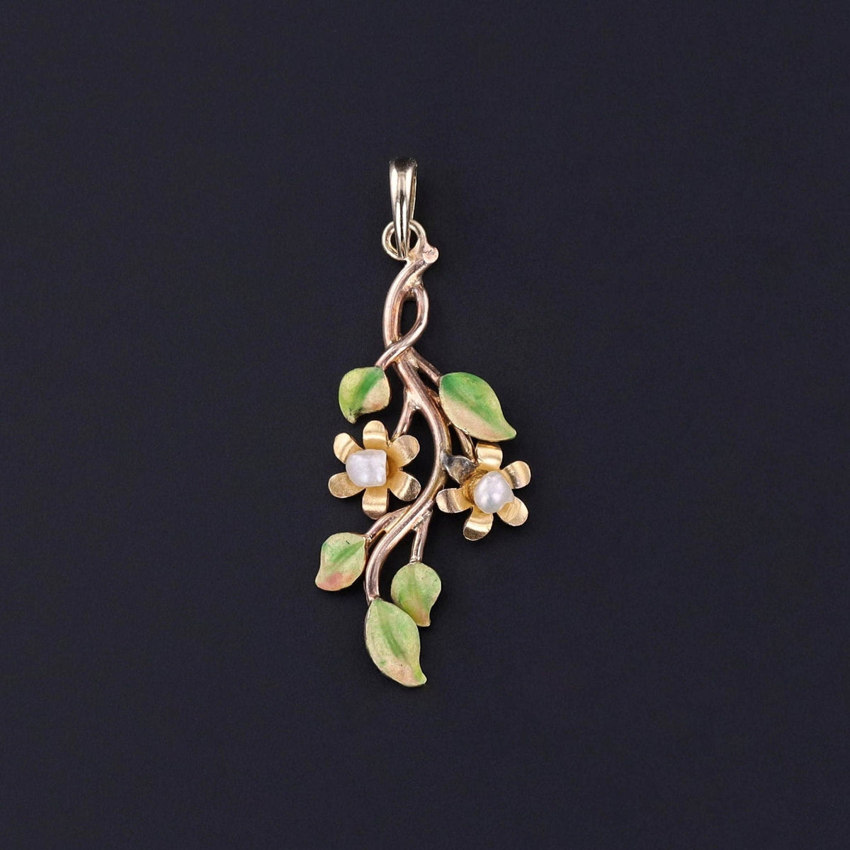 Antique Enamel and Pearl Flower Pendant of 10k Gold - Trademark Antiques