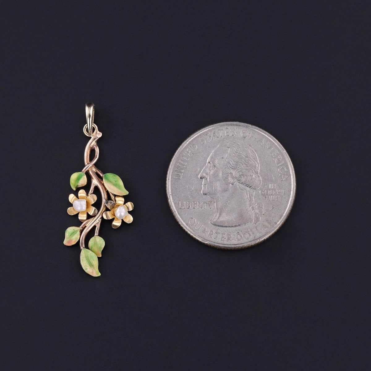 Antique Enamel and Pearl Flower Pendant of 10k Gold - Trademark Antiques