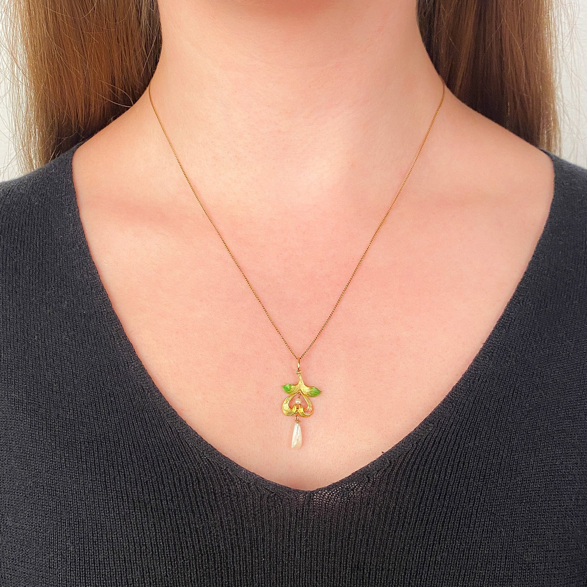 Antique Enamel and Pearl Pendant of 10k Gold - Trademark Antiques