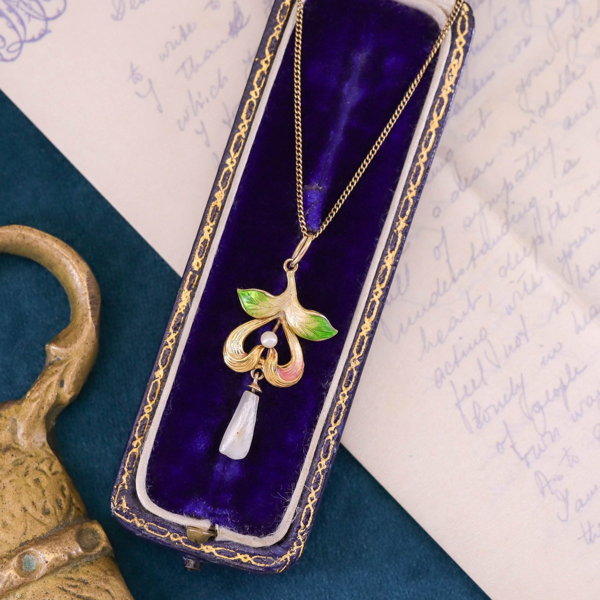 Antique Enamel and Pearl Pendant of 10k Gold - Trademark Antiques