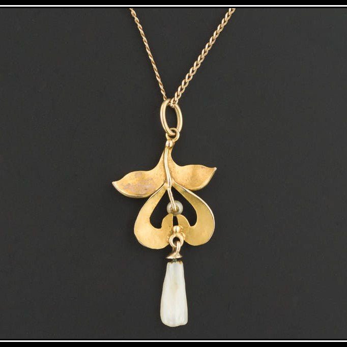 Antique Enamel and Pearl Pendant of 10k Gold - Trademark Antiques