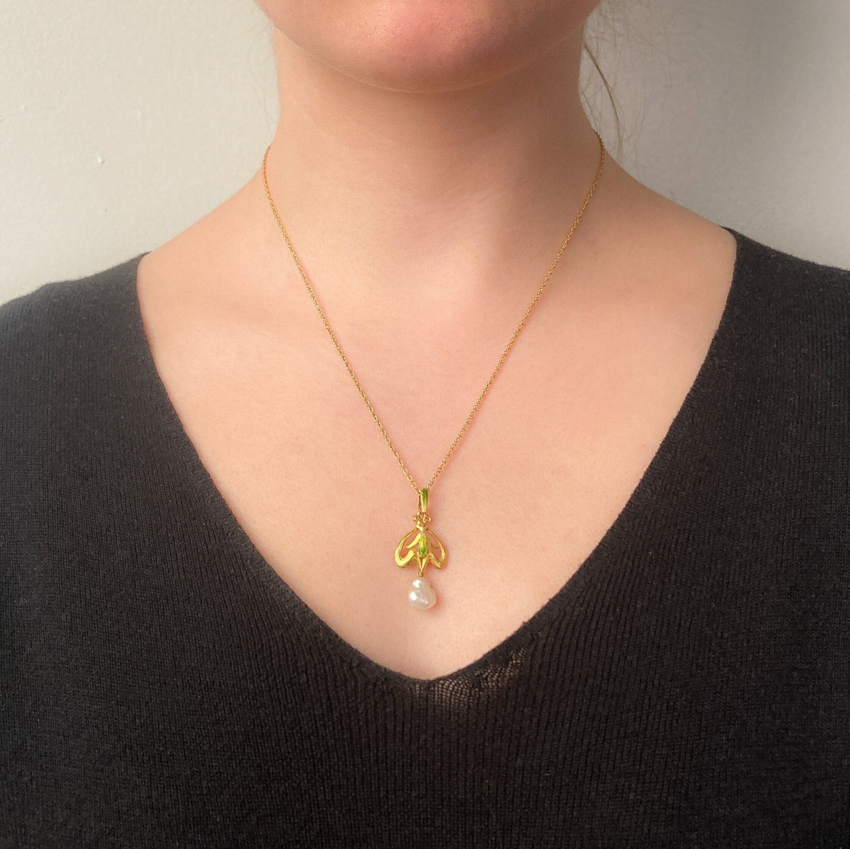 Antique Enamel and Pearl Pendant of 14k Gold - Trademark Antiques