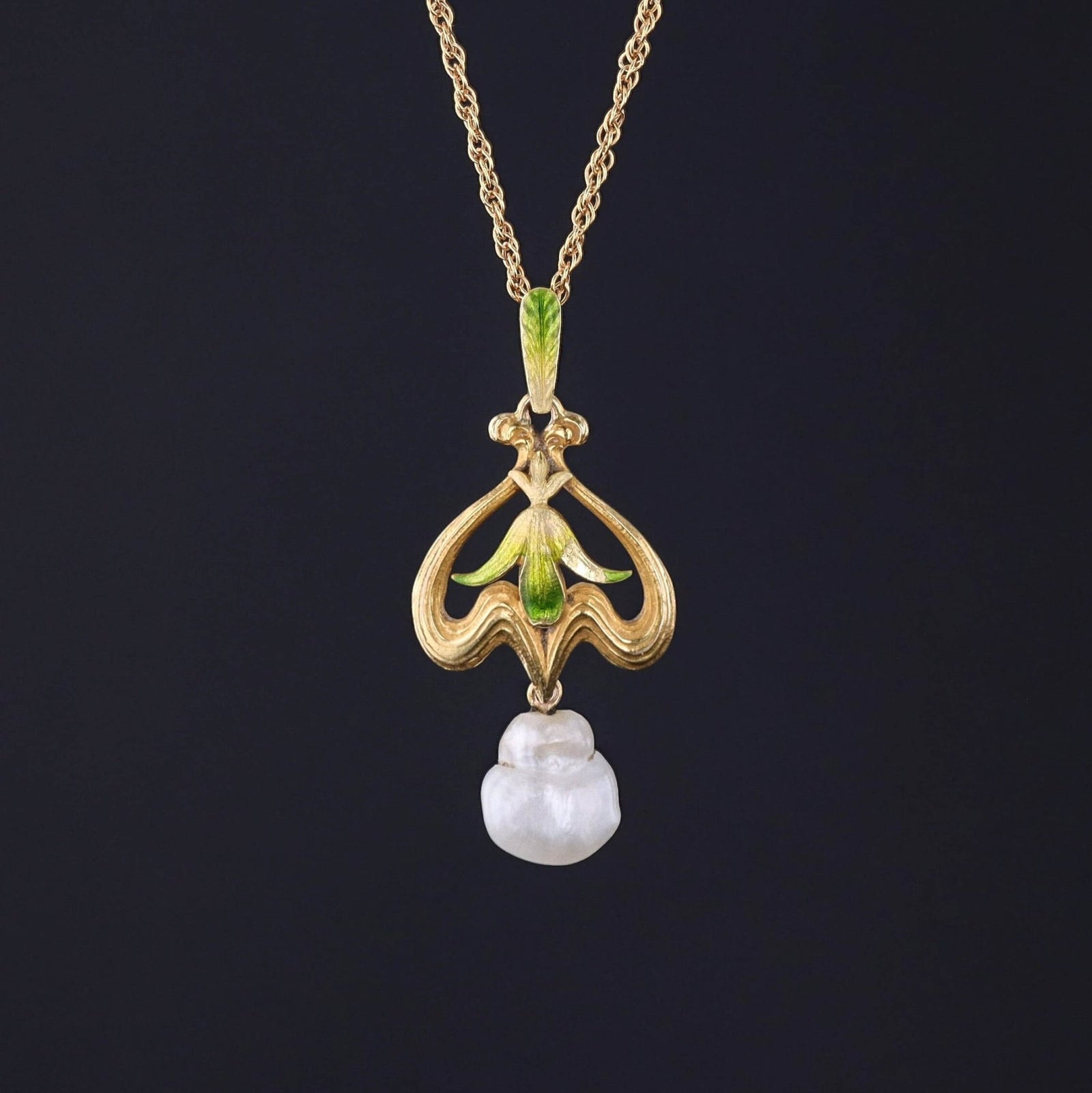 Antique Enamel and Pearl Pendant of 14k Gold - Trademark Antiques