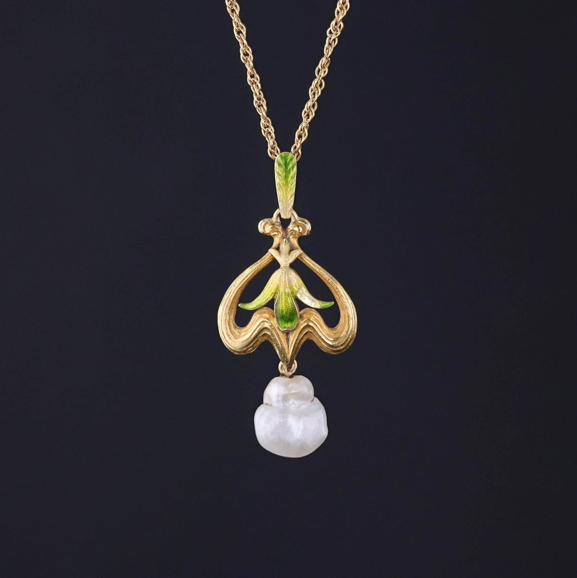 Antique Enamel and Pearl Pendant of 14k Gold - Trademark Antiques