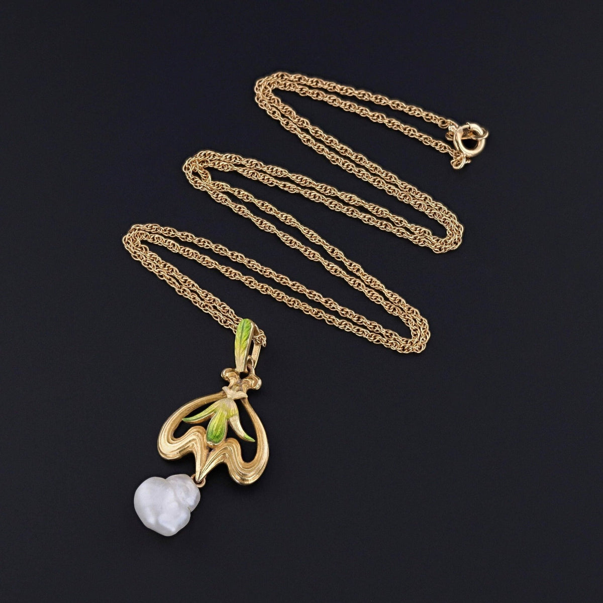Antique Enamel and Pearl Pendant of 14k Gold - Trademark Antiques
