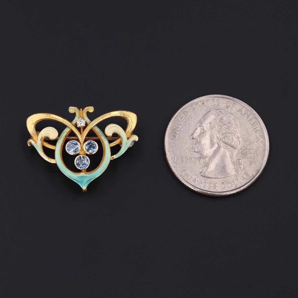 Antique Enamel and Sapphire Brooch of 14k Gold - Trademark Antiques