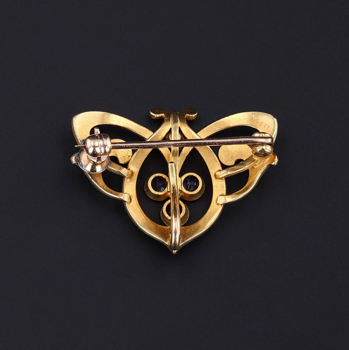 Antique Enamel and Sapphire Brooch of 14k Gold - Trademark Antiques