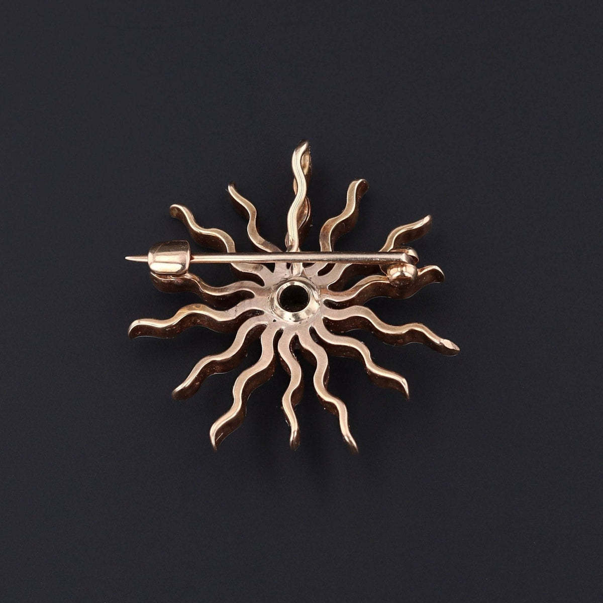 Antique Enamel and Sapphire Sunburst Pendant Brooch 14k Gold - Trademark Antiques