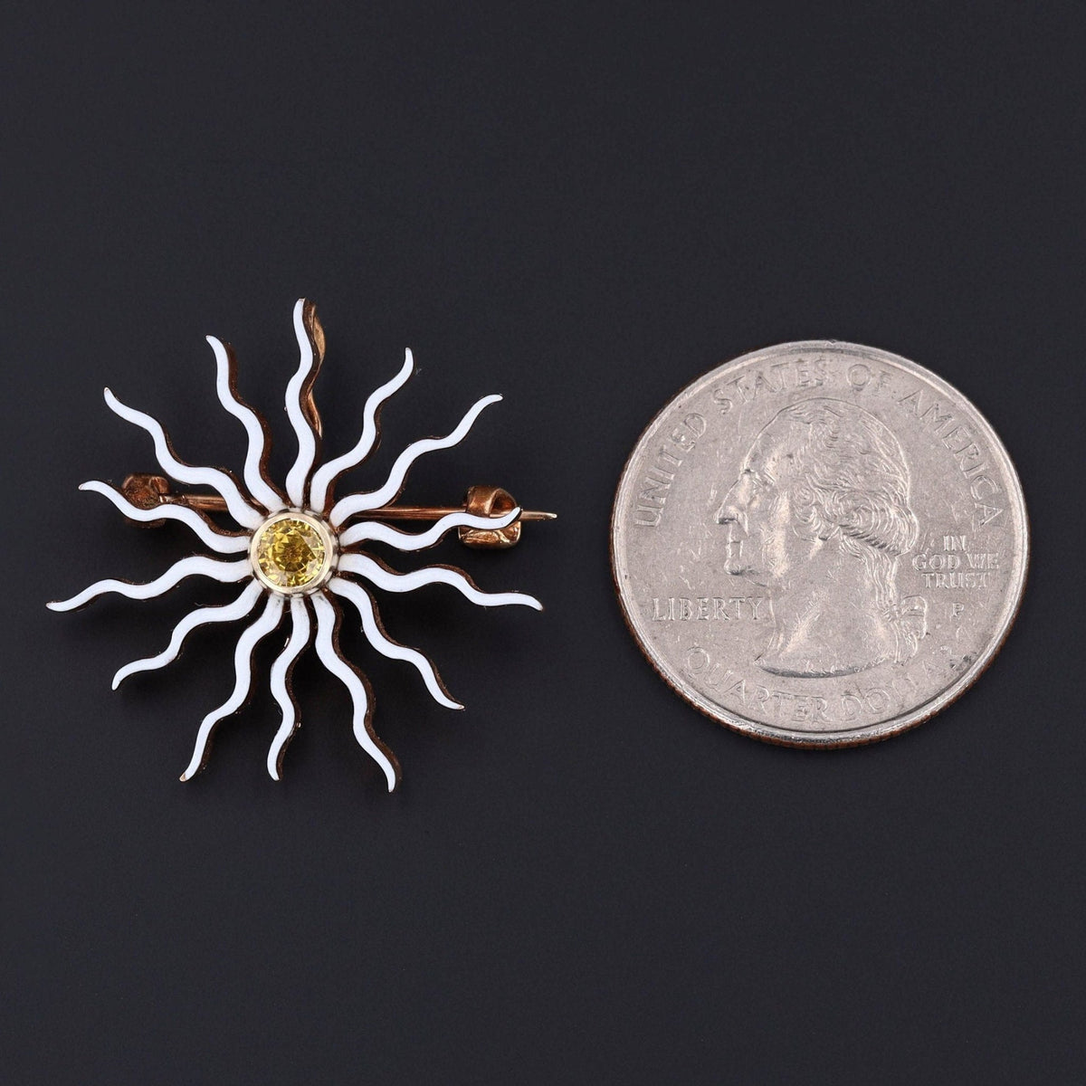 Antique Enamel and Sapphire Sunburst Pendant Brooch 14k Gold - Trademark Antiques