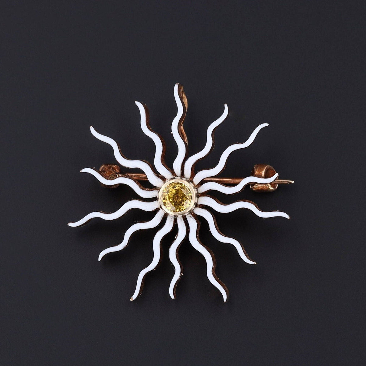 Antique Enamel and Sapphire Sunburst Pendant Brooch 14k Gold - Trademark Antiques