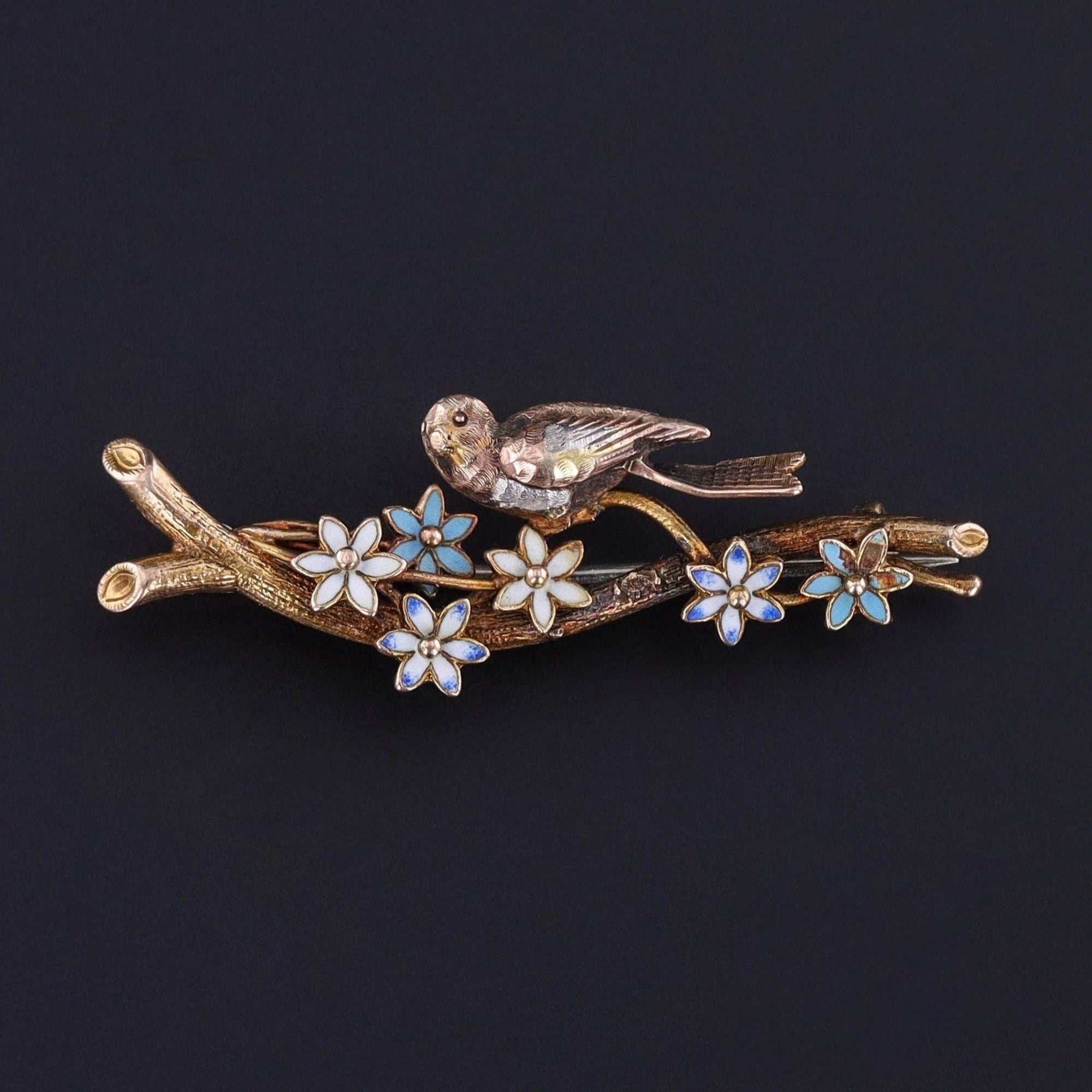Antique Enamel Bird Brooch of 18k Gold - Trademark Antiques