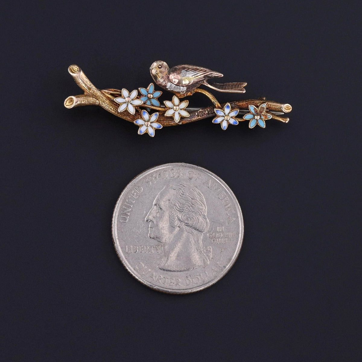 Antique Enamel Bird Brooch of 18k Gold - Trademark Antiques