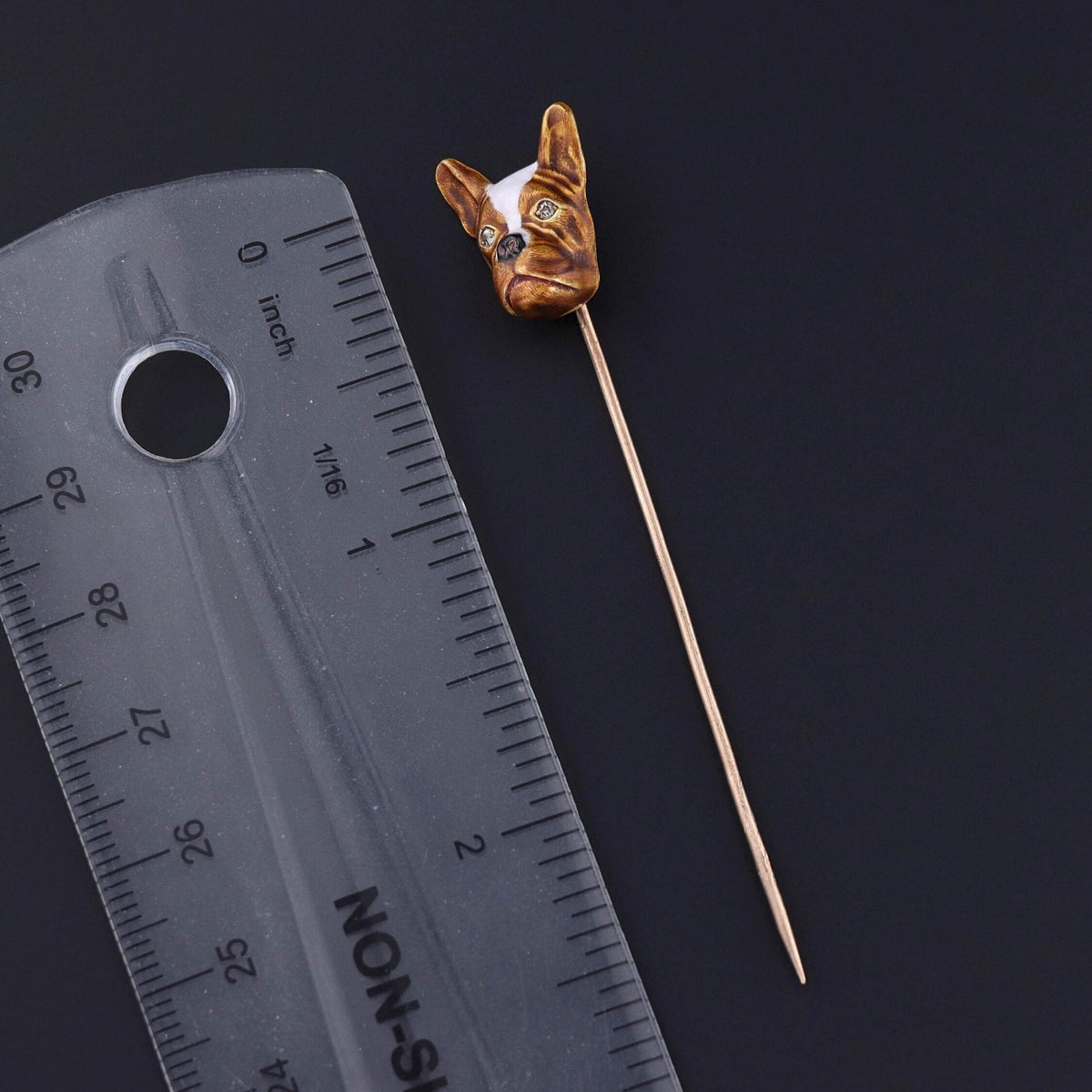 Antique Enamel Boston Terrier Stickpin of 14k Gold - Trademark Antiques