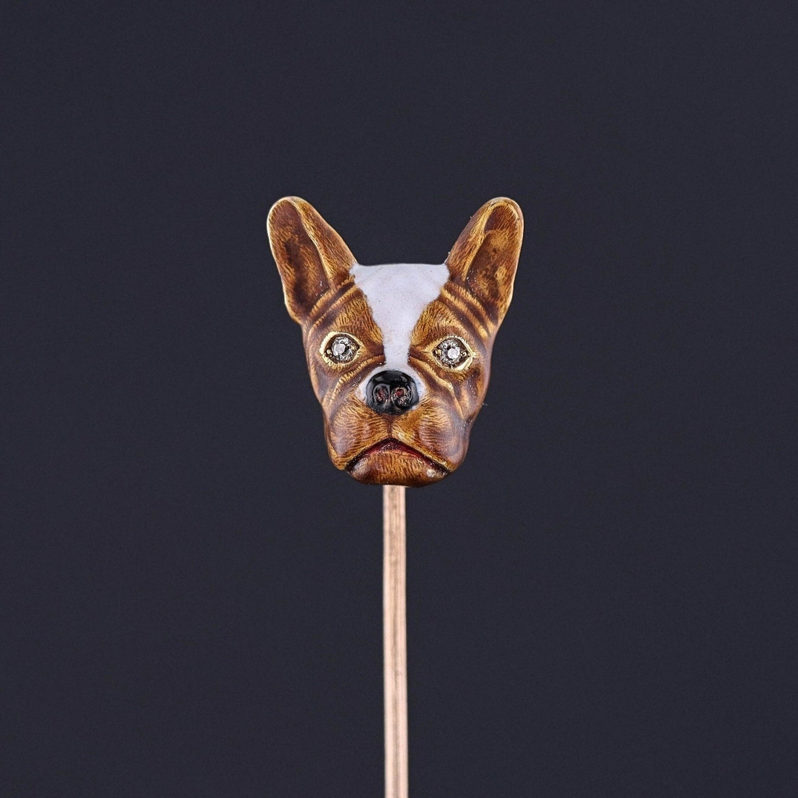 Antique Enamel Boston Terrier Stickpin of 14k Gold - Trademark Antiques