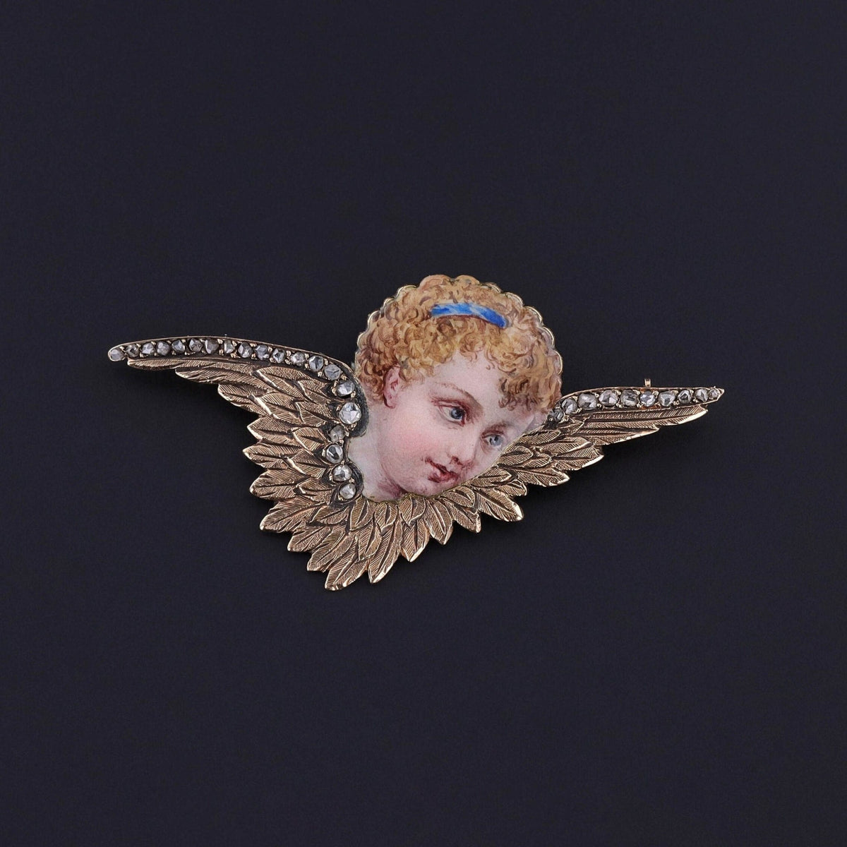 Antique Enamel Cherub Brooch of 18k Gold - Trademark Antiques
