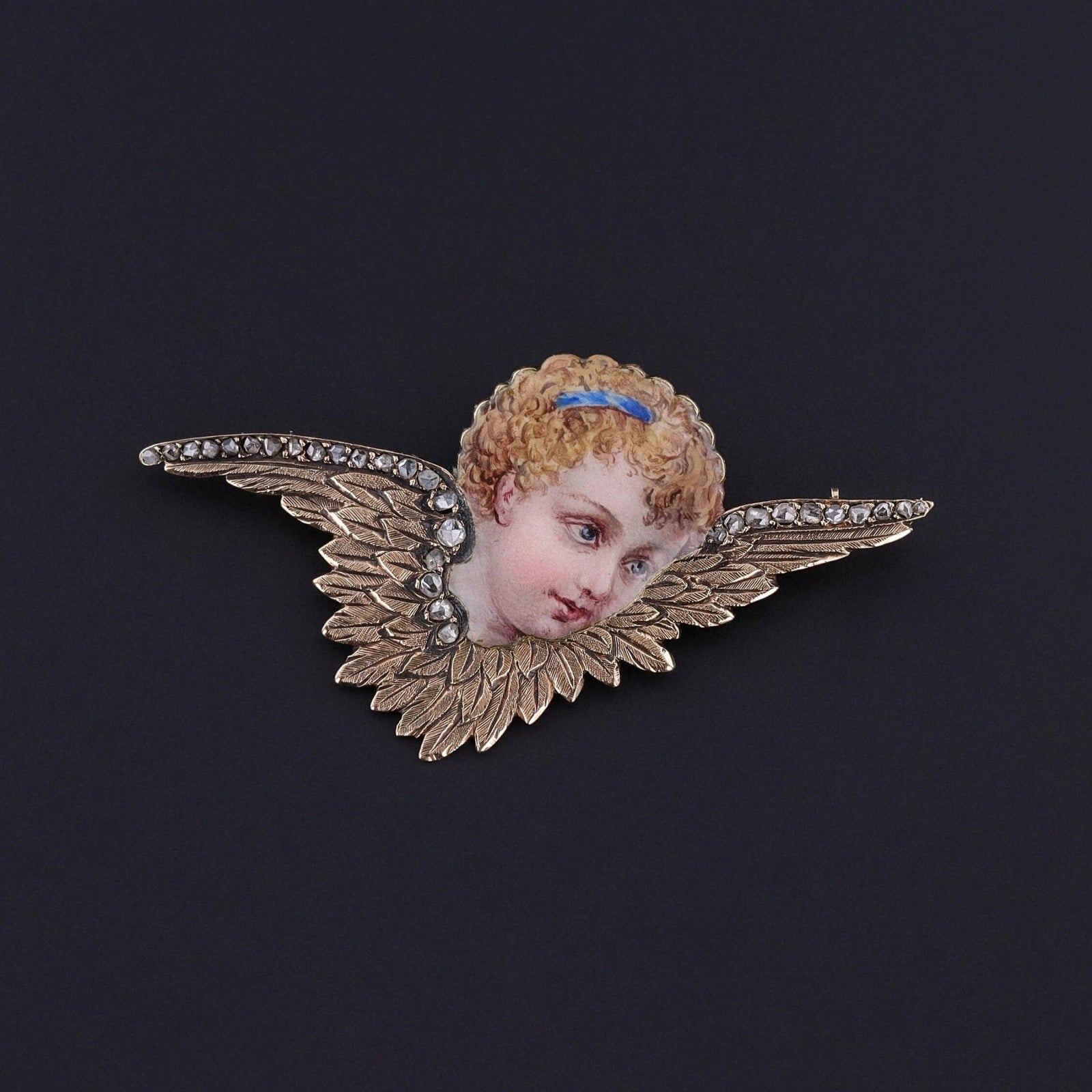 Antique Enamel Cherub Brooch of 18k Gold - Trademark Antiques