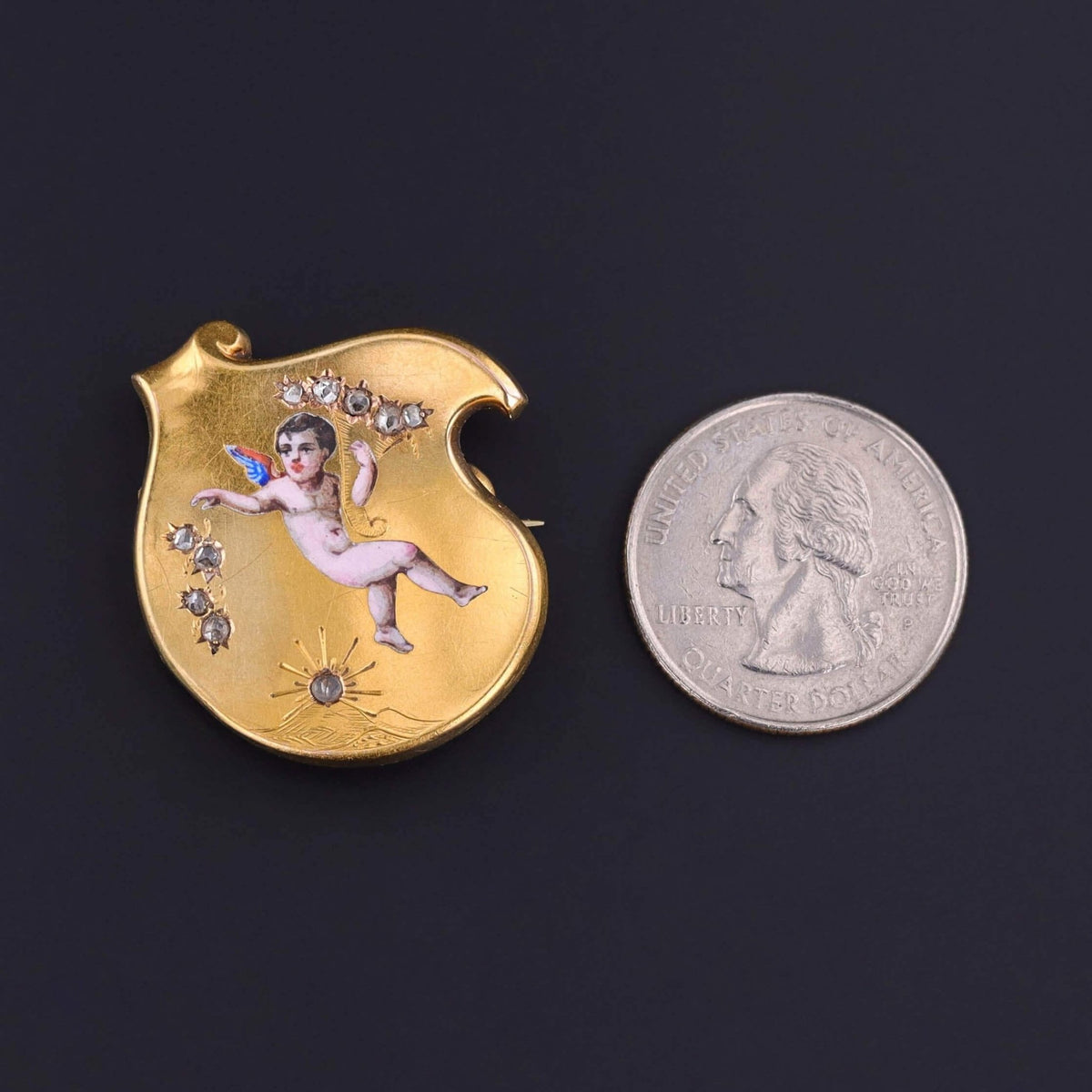 Antique Enamel Cherub Brooch of 18k Gold - Trademark Antiques