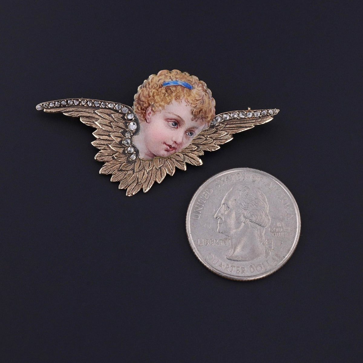 Antique Enamel Cherub Brooch of 18k Gold - Trademark Antiques