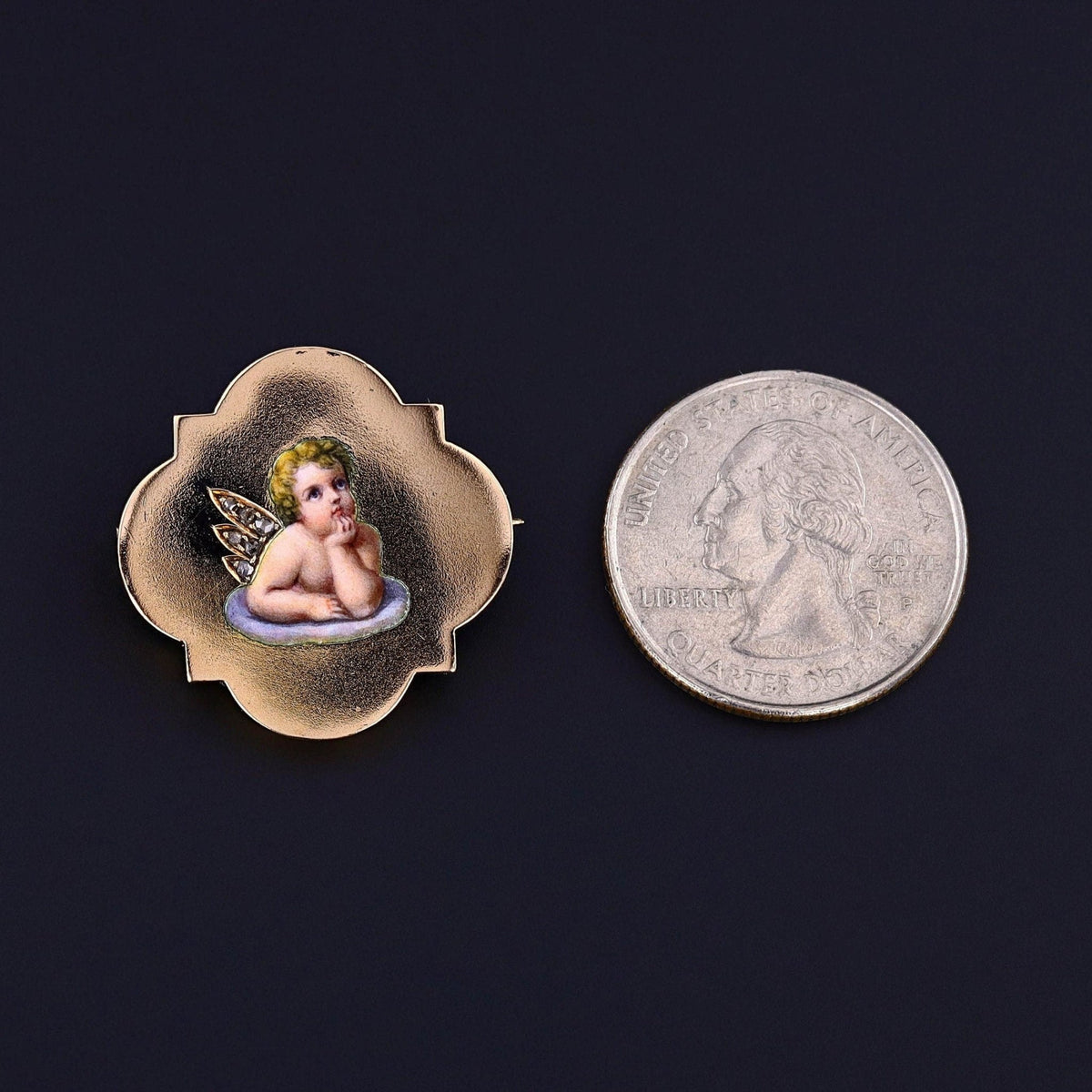 Antique Enamel Cherub Brooch of 18k Gold - Trademark Antiques