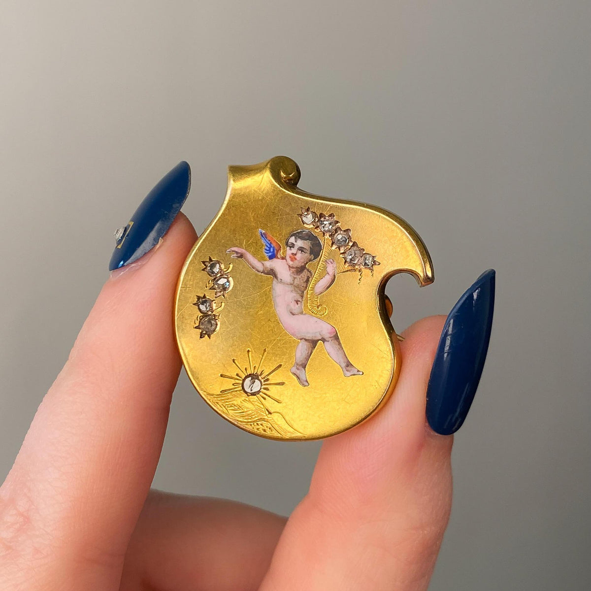 Antique Enamel Cherub Brooch of 18k Gold - Trademark Antiques