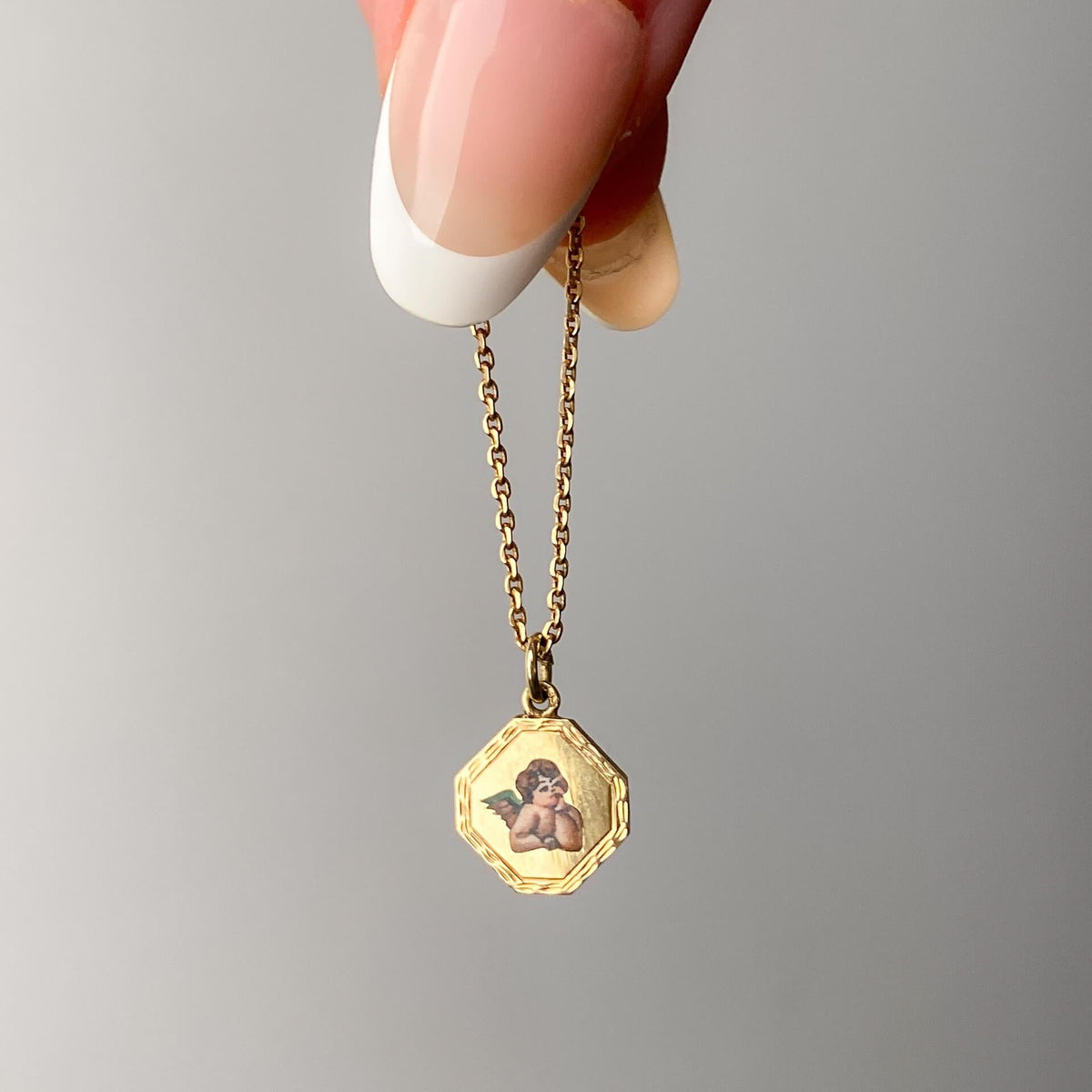 Antique Enamel Cherub Choker Necklace of 14k Gold - Trademark Antiques