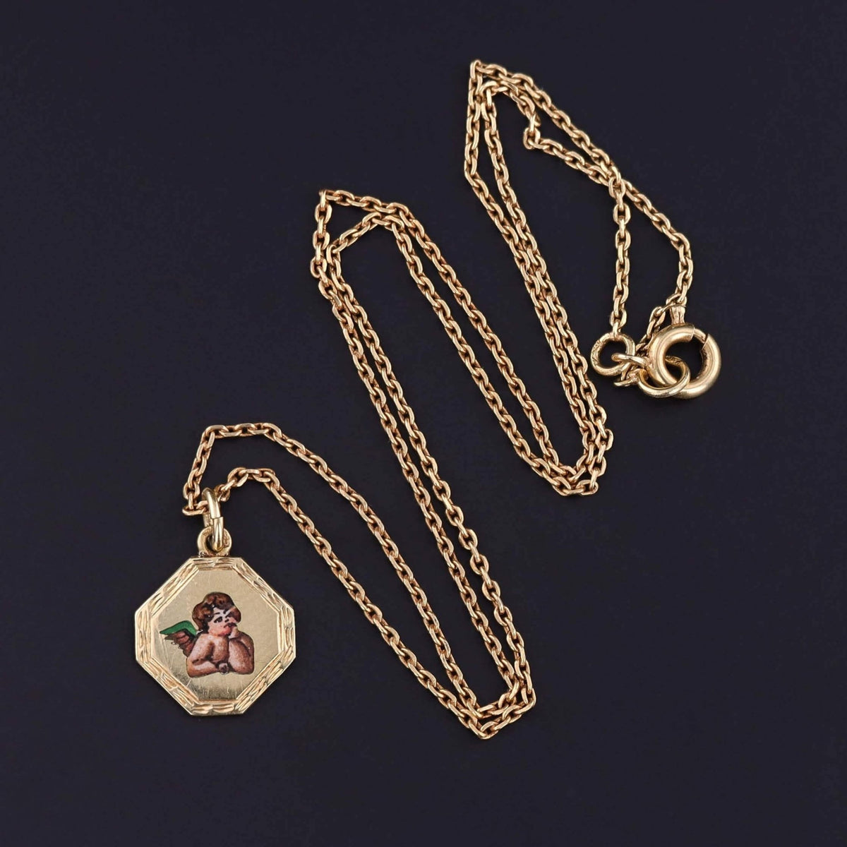 Antique Enamel Cherub Choker Necklace of 14k Gold - Trademark Antiques