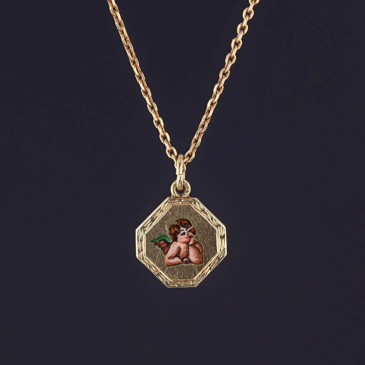 Antique Enamel Cherub Choker Necklace of 14k Gold - Trademark Antiques