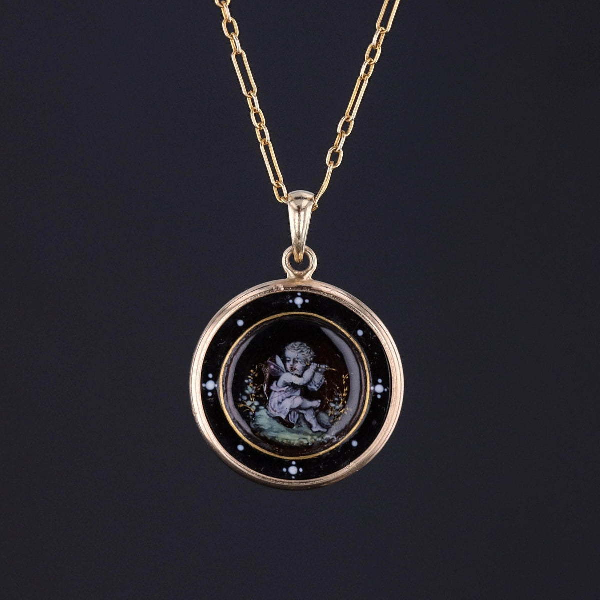 Antique Enamel Cherub Conversion Pendant of 14k Gold - Trademark Antiques