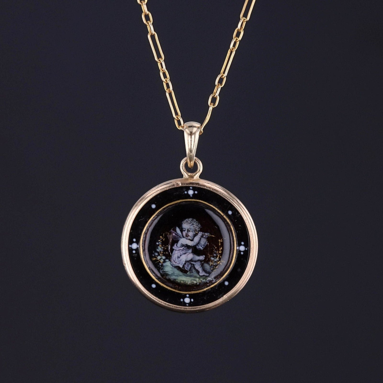 Antique Enamel Cherub Conversion Pendant of 14k Gold - Trademark Antiques