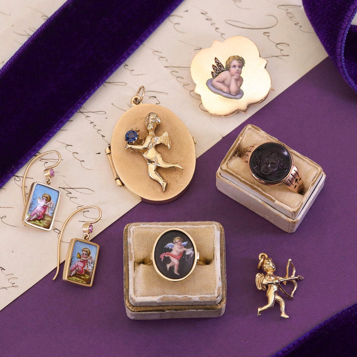 Antique Enamel Cherub Conversion Ring of 14k Gold - Trademark Antiques