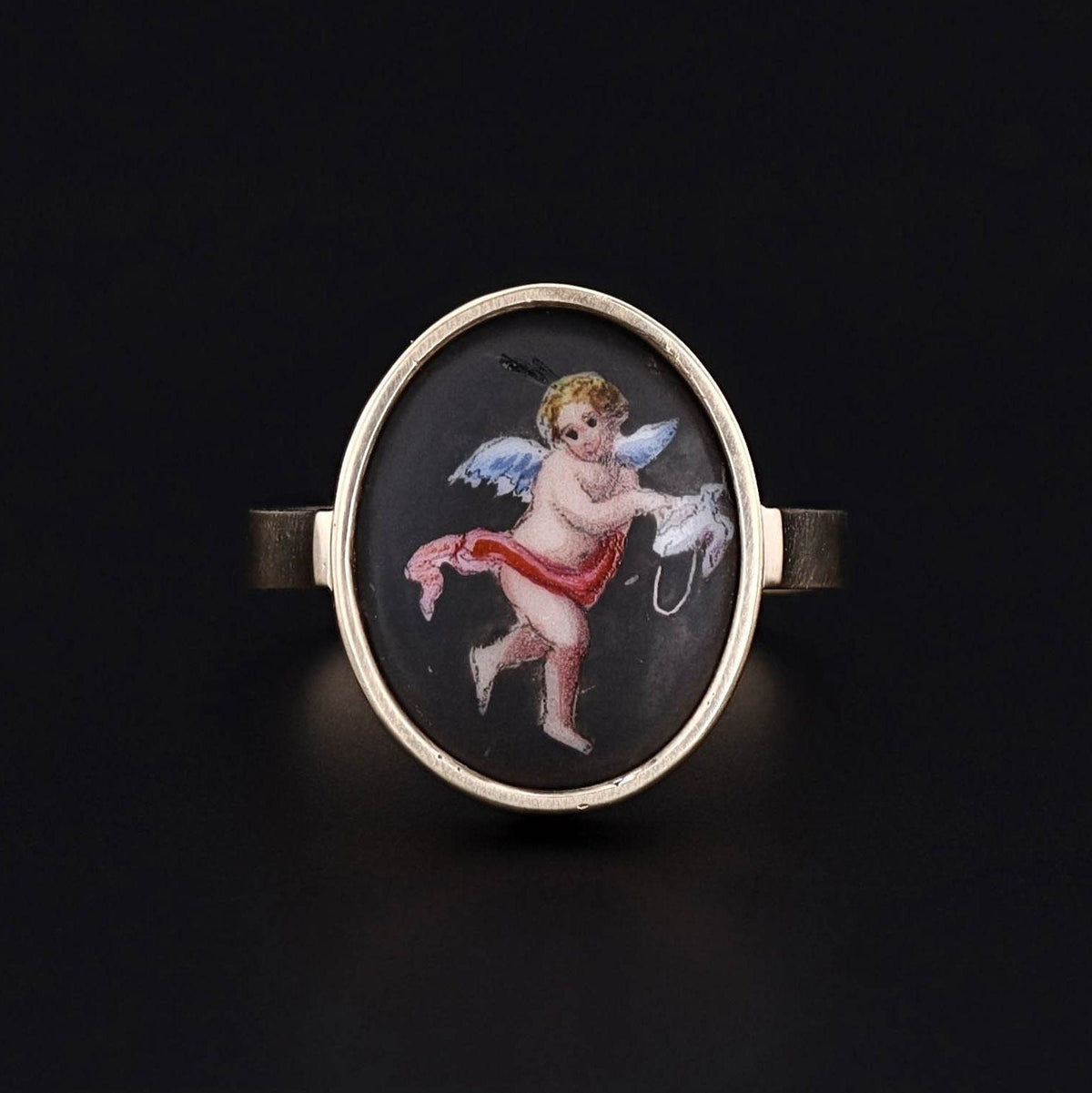 Antique Enamel Cherub Conversion Ring of 14k Gold - Trademark Antiques