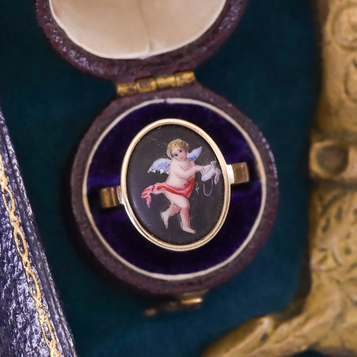 Antique Enamel Cherub Conversion Ring of 14k Gold - Trademark Antiques
