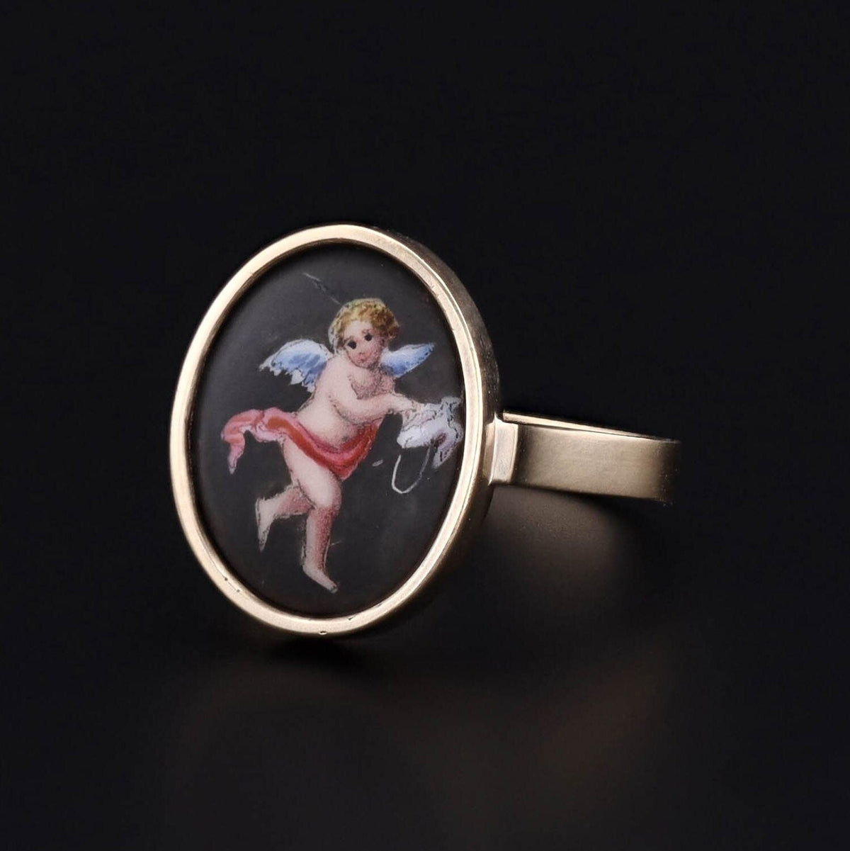 Antique Enamel Cherub Conversion Ring of 14k Gold - Trademark Antiques